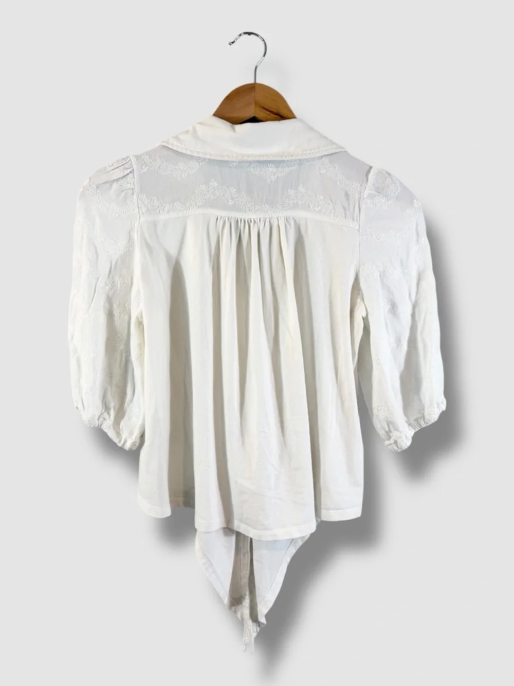 Anthropologie Vanessa Virginia White Knit Top XXSP Button Tie Front Puff Sleeve